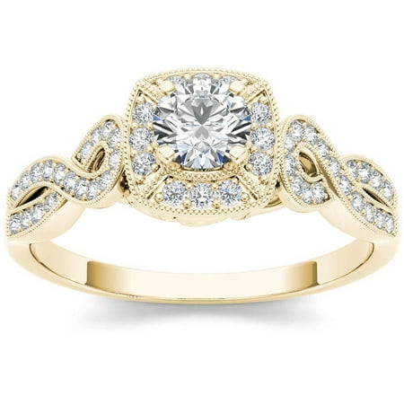 Imperial 1/2 Carat T.W. Diamond Criss-Cross Shank Single Halo Vintage 14kt Yellow Gold Engagement Ring