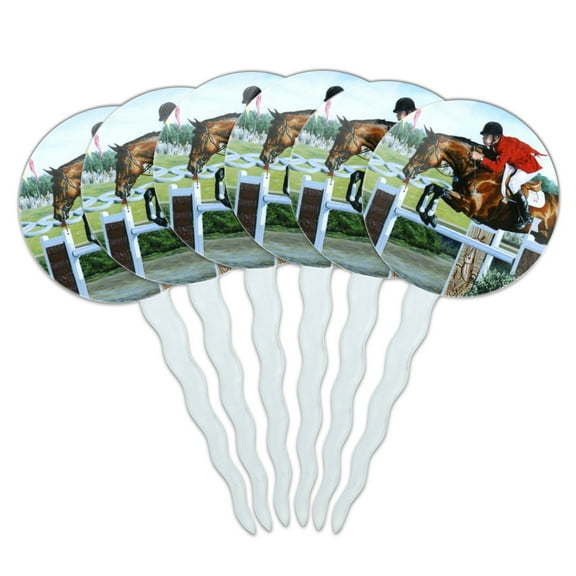 Horse Show Jumping Stadium Cupcake Picks Toppers Decoration Set of 6
