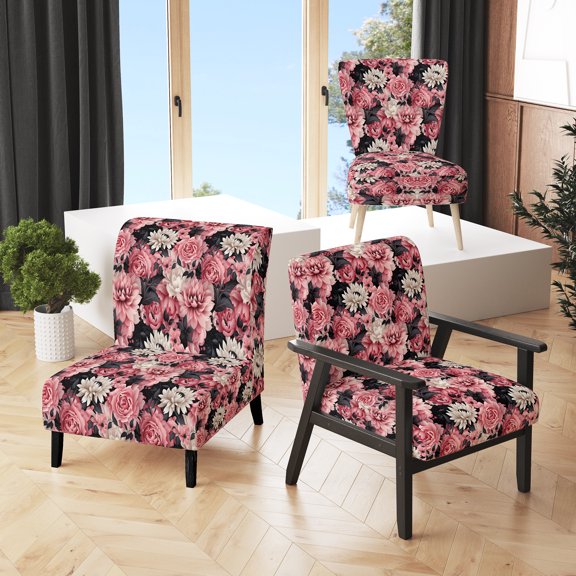 Designart "Peony Love Poem I" Pink Floral Upholstered Accent Chair - Cottage Arm Chair For Bedroom