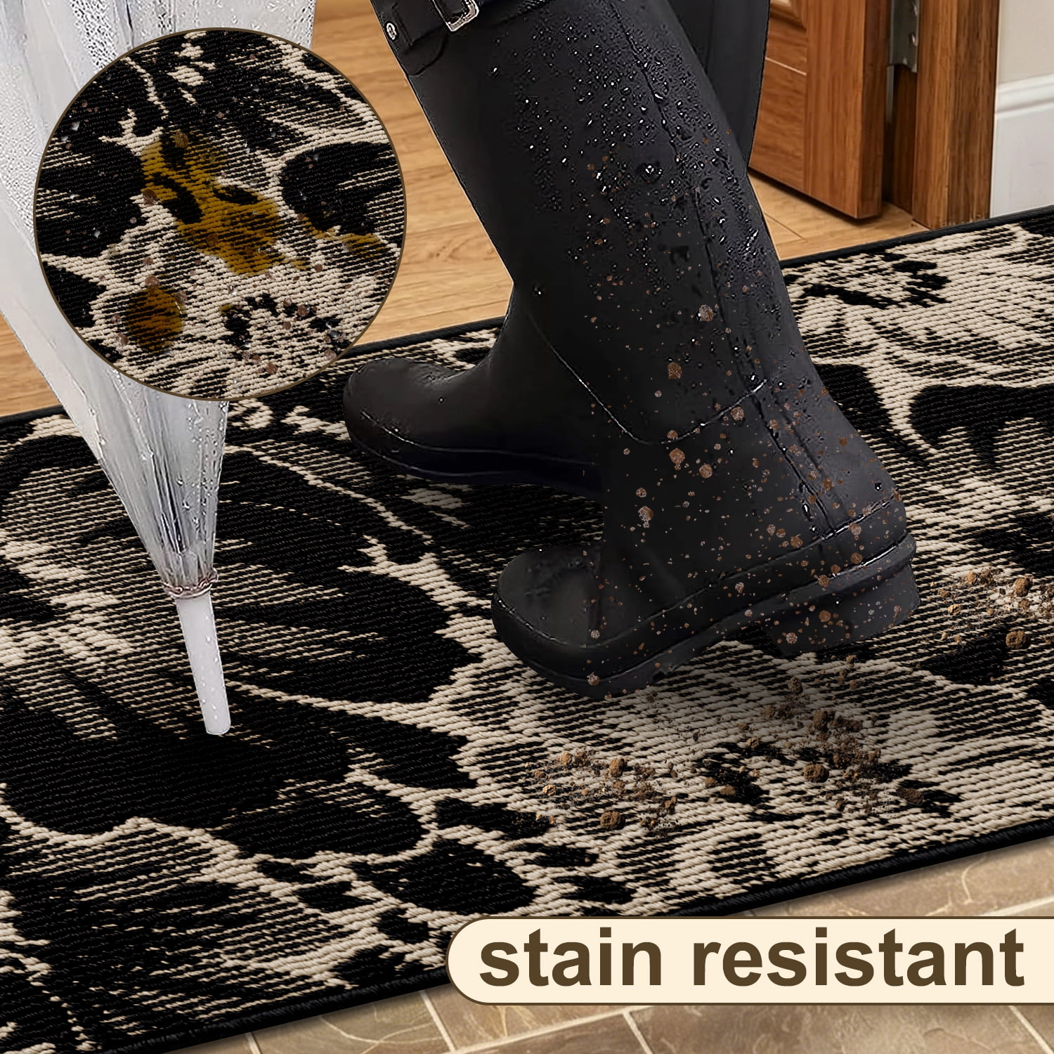 Findosom Runner Rug for Hallway 2x6 ft,Non-slip Machine Washable Runners Flower Floor Mats Low Pile Carpet Rug Runner with Rubber Backing for Entryway Doormat Bathroom Kitchen Laundry Room,Black