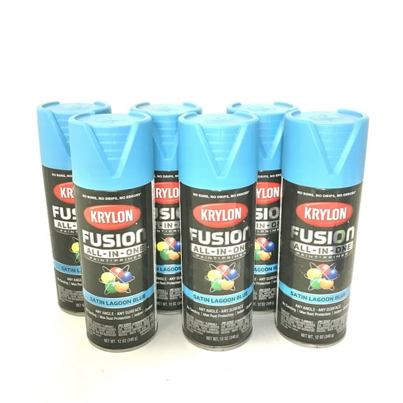 KRYLON 2741-6 PACK SATIN LAGOON BLUE All-In-One Fusion Paint & Primer - No-Peel - 12 oz Aerosol