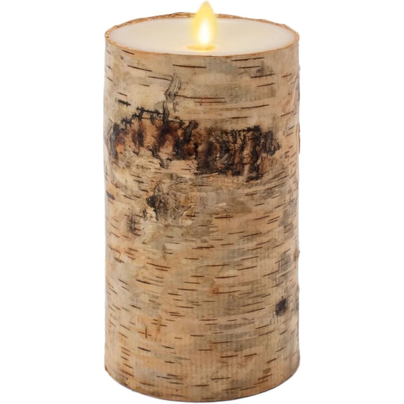 Pre-Owned Luminara Unscented Flameless Pillar Candle Embedded with Birch - 4 X 7", Brown