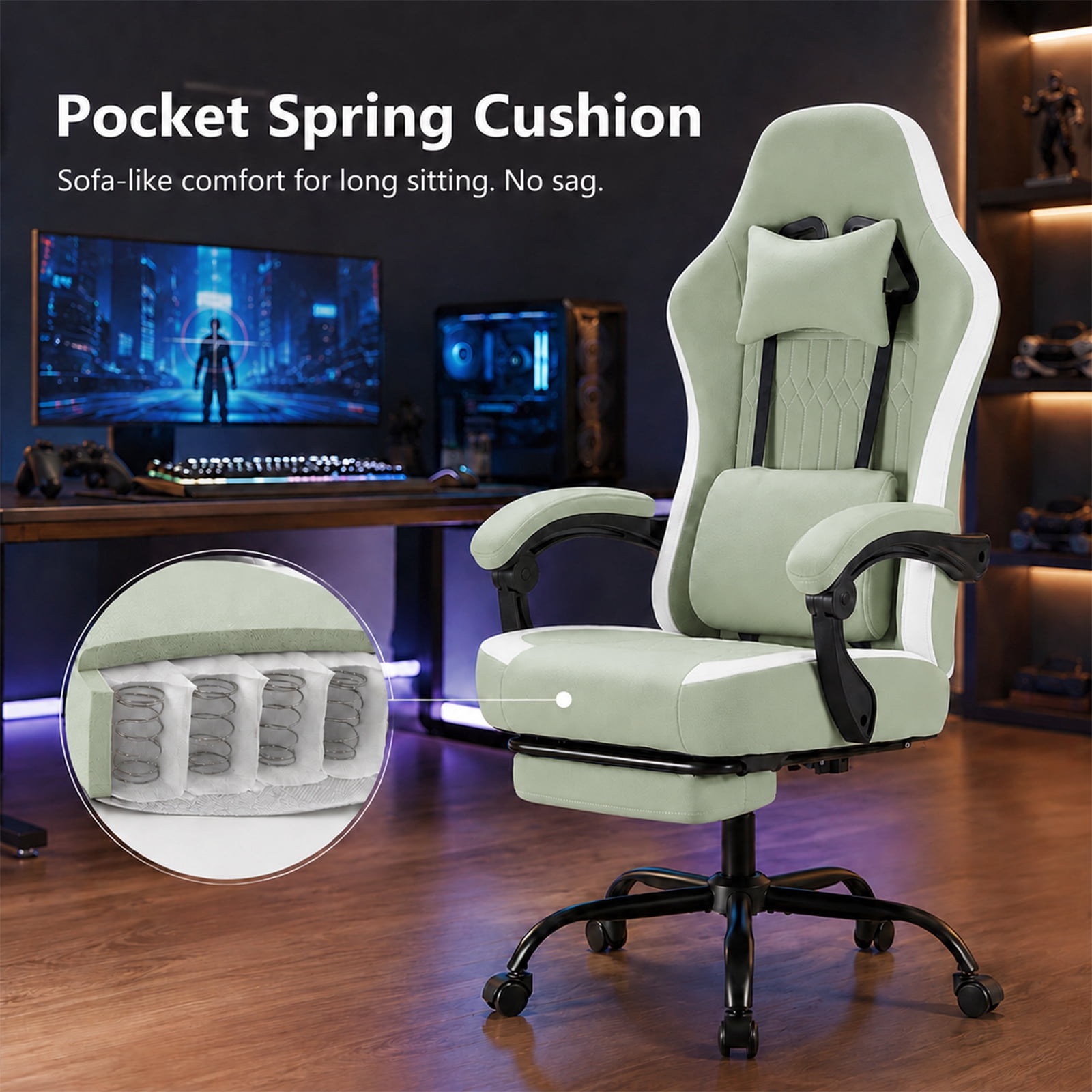 Alvantor Gaming Chair, Computer Office Chair with Linkage Armrests and Footrest, High Back Ergonomic Computer Chair with Lumbar Support Task Chair with Footrest