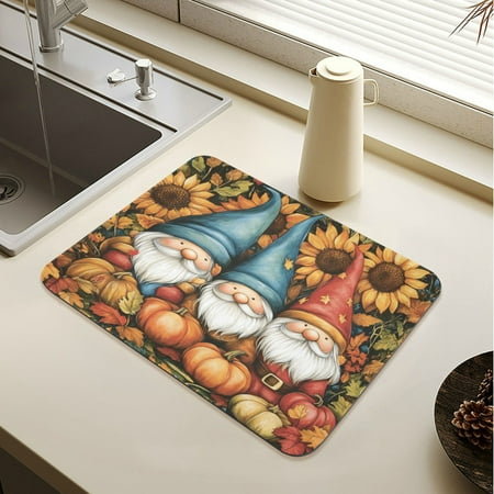 

Wobogo Dwarf Elves Fall Dish Drying Mats Diatomaceous Earth Super Absorbent Non-slip Rubber Sole 19.7×15.7in