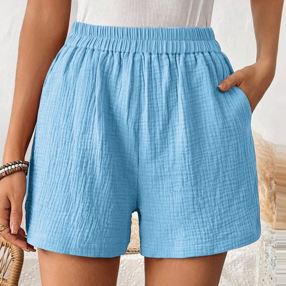 Caywon Women's Elastic Waist Shorts with Side Pockets, Relaxed Fit Solid Color Casual Summer Bottoms for Vacation and Daily Wear