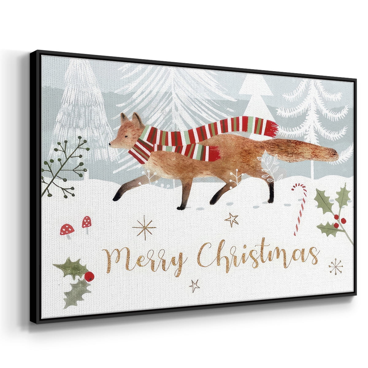 Woodland Christmas Collection A - Framed Gallery Wrapped Holiday Canvas - 17 x 25 - Black Frame