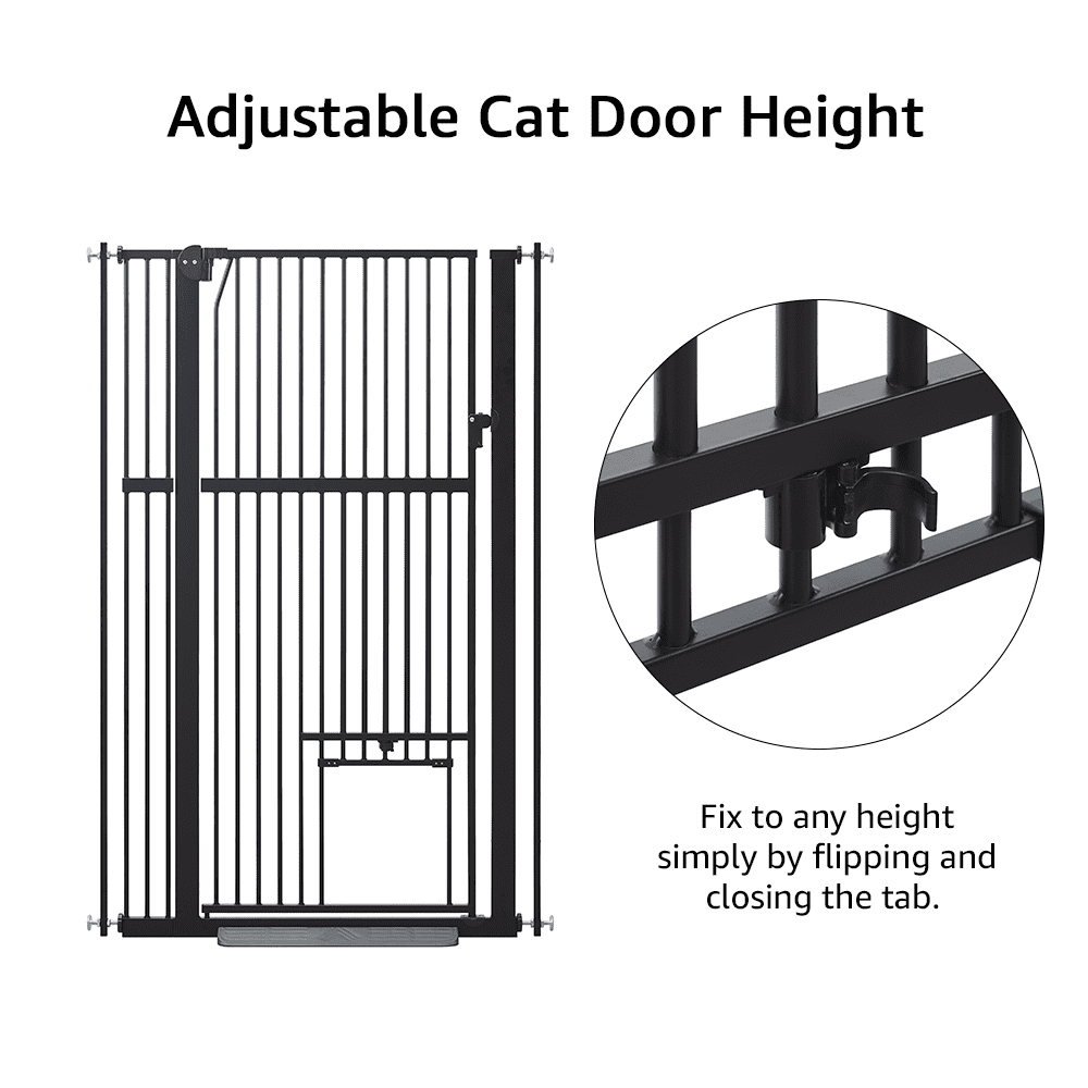 unipaws 56" Tall Baby Gate with Cat Door, 31-37" Wide Pressure Mounted Dog Gate for Stair Doorway, Walk Through Pet Gate, Black
