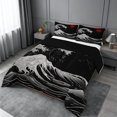 thumbnail image 2 of meiyoeat Japanese Black Wave Full Size Comforter Sets For Kids,Ukiyo-E Style Print Bedding Comforter Set,Black Reversible,3 Pieces, 2 of 7