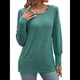 thumbnail image 3 of Blusas Casuales Holgadas de Larga y Corta Abullonada para Mujer, con Cuello Redondo y Botones. Verde XXL, 3 of 10