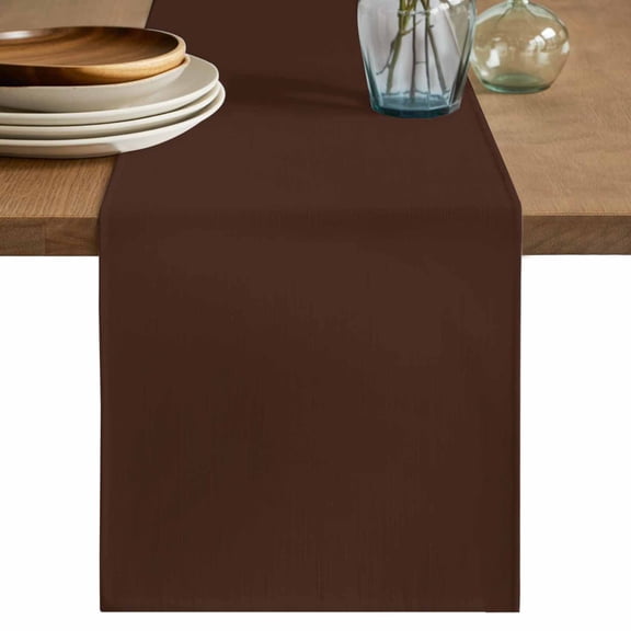 Brown Pure Color Table Runner, Aesthetics Contemporary Luxury Washable Cotton Linen Table Runners 120 Inches Long, Dresser Scarf Runner for Dining/Living Room/Kitchen/Square Tables 13''x120''