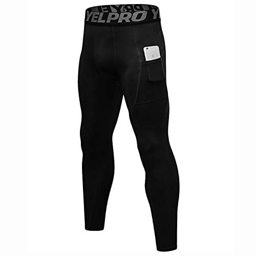 LANBAOSI Men Compression Pants Athletic Sport Base Layer Male Quick Dry Sport Gym Leggings Tights with Phone Pocket Size Large