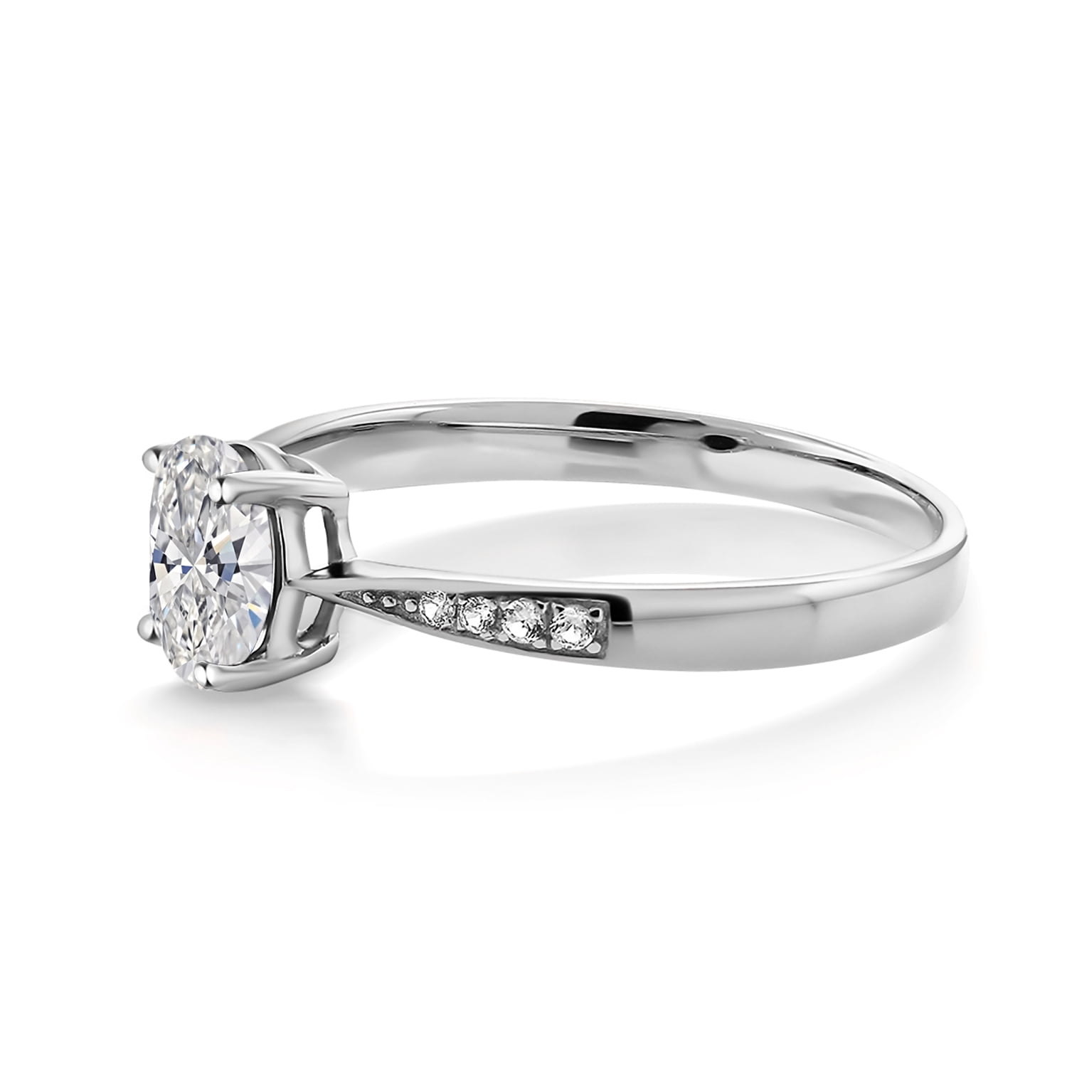 Gem Stone King 10K White Gold Moissanite and Accent Diamond Engagement Ring for Women | 1.00 cttw | Gemstone Birthstone | Oval 7X5MM |Size 9