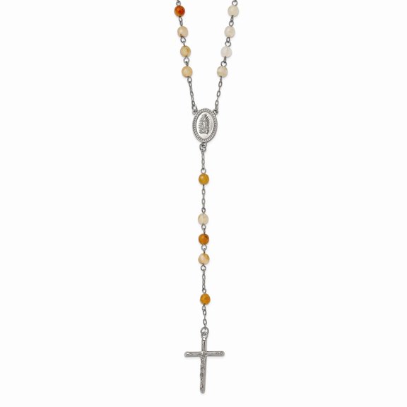 Stainless Steel Polished With Agate Beads 31in Rosary Necklace; 31 inch; for Adults and Teens; for Women and Men