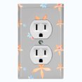 thumbnail image 1 of Metal Light Switch Wall Plate Outlet Cover (Colorful Flower Vintage Gray - Single Duplex), 1 of 2