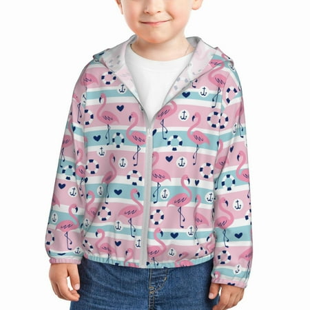 

Sun Hoodie for Kids Pink Striped Flamingo Long Sleeve Swim Fishing Shirts Sun Protection Zip Up Jacket Clothing Athletic Hoodie