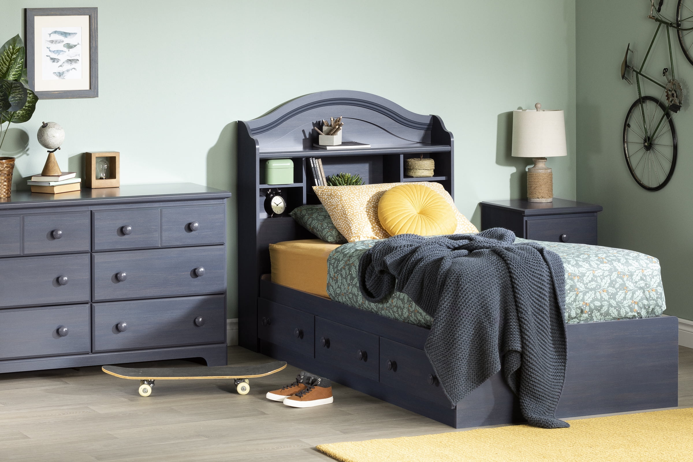 South Shore Summer Breeze Twin Mates Bed with 3 Drawers, in Blueberry