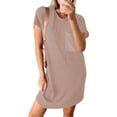 thumbnail image 4 of Chiclily Women's Summer Short Sleeve Dresses Crewneck Ribbed Mini Tshirt Dress, Khaki XL, 4 of 6