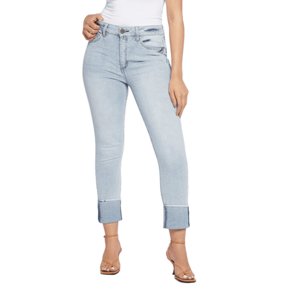 SEVEN7 Women's High Rise Slim Straight Boyfriend Cuffed Ankle Jeans-Blue / 8