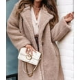 thumbnail image 5 of Women'S Fuzzy Fleece Lapel Open Front Long Cardigan Coat Faux Fur Warm Winter Outwear Jackets Apricot Color L, 5 of 8