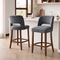 thumbnail image 2 of Usaint Chenille Bar Stools Set of 2, 26.6" Modern Counter Height Barstools, Farmhouse Wooden Kitchen Island Chairs with Hollow-Out Back for Restaurant Kitchen Bar, Charcoal, 2 of 11