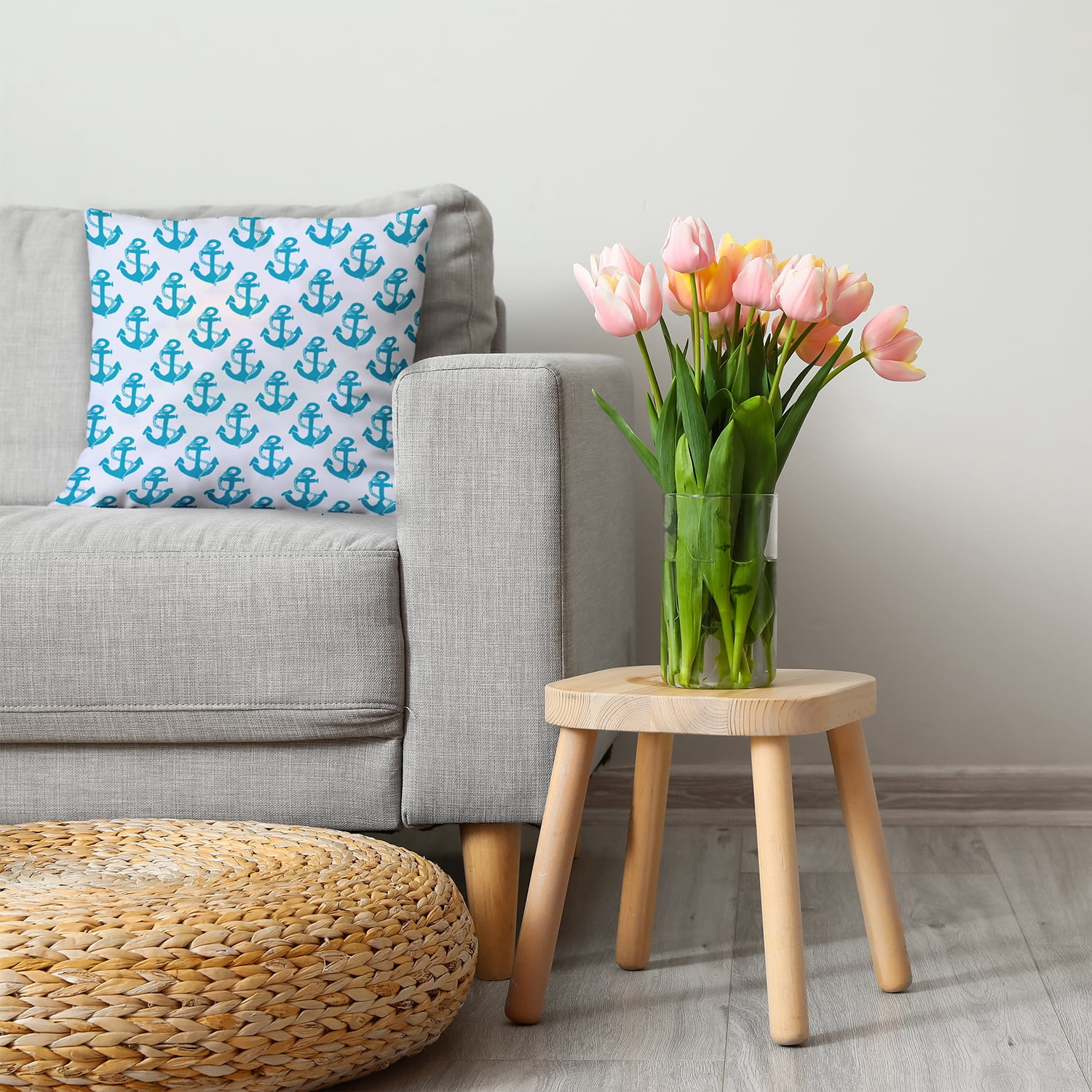 Simply Daisy 26" x 26" Anchor Pattern Decorative Throw Pillow, Carribbean Turquoise (1 count)