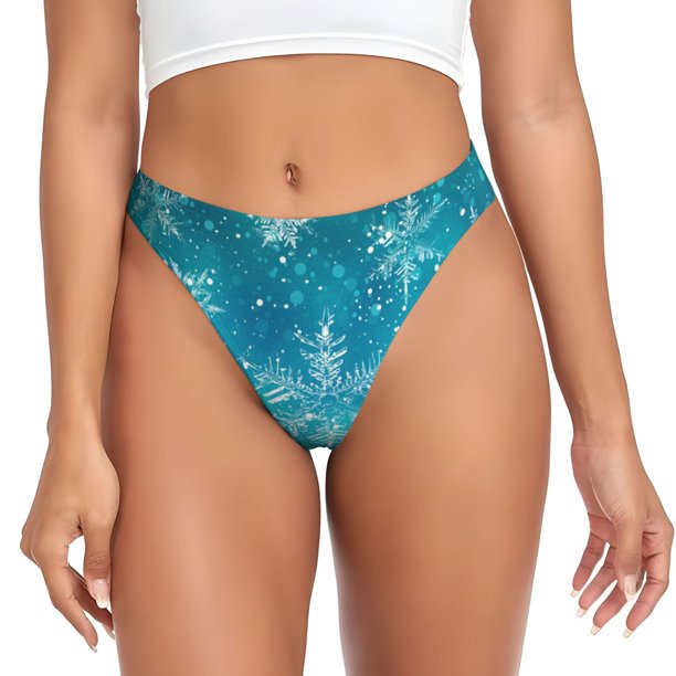 Balery Christmas Snow Tangas de Algodón para Mujer con Estampado – Ropa Interior Sexy, Transpirable, G-string-X-Small