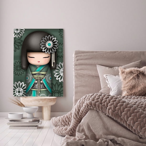 Cuadros Decorativos Pintura de diamantes Muñeca Kokeshi Cuadro de diamantes de imitación redondo completo 30x40cm (w530) Likrtyny embutido en tela
