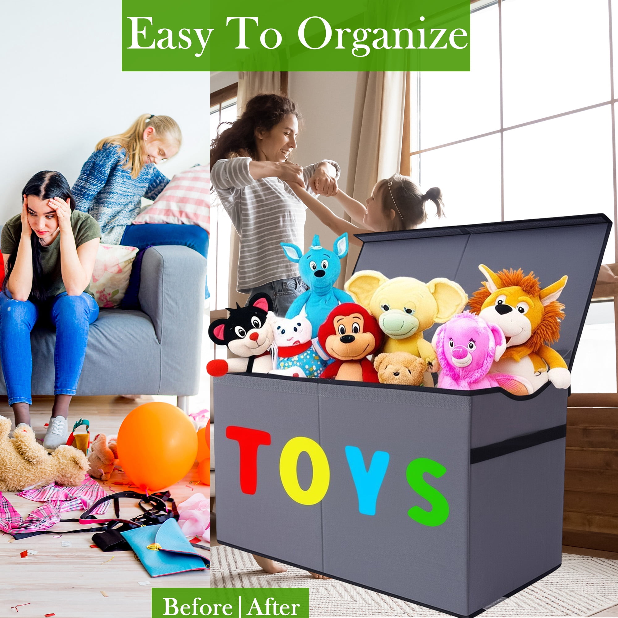 VICTORICH Large Children's Collapsible Toy Storage Fabric 32 gal Kids Room Toy Chest, Gray