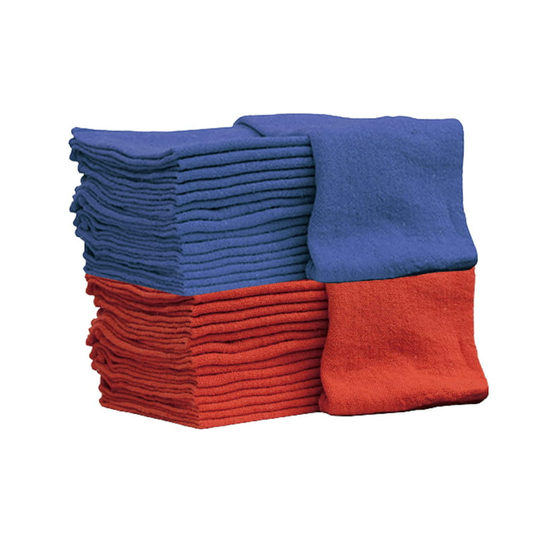Auto Mechanic Shop Towels 25 Pack Shop Rags 100% Cotton Size 14x14  Commercial Grade (25 Pack, Red)