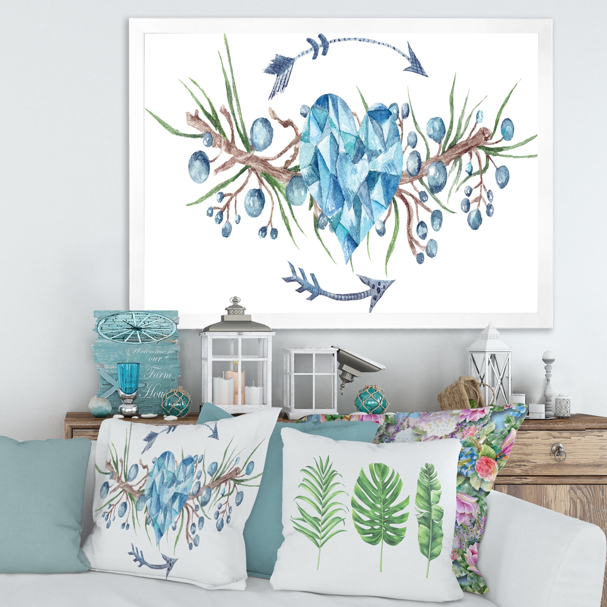 Designart 'Fresh Tribal Vignette Wild Forest Wreath Design On White II' Traditional Framed Art Print