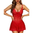 thumbnail image 2 of BWASD Womens Pajamas Ruffle Sheer Mesh Harness Bodysuit Skirt Cute Babydoll Sleepwear Dress Babydoll Pajamas Red M Valentine's Day Goft, 2 of 5