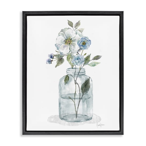 Stupell Industries Soft Blue & White Flowers Botanical & Floral Painting Black Floater Framed Art Print Wall Art, 17 x 21