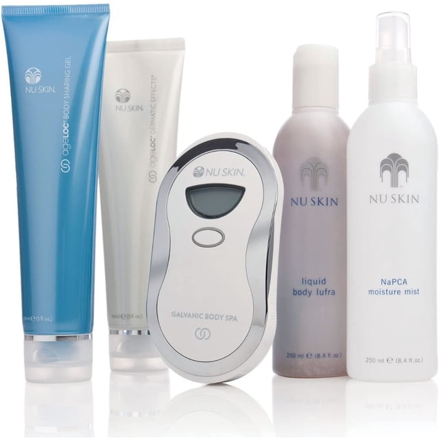Nu Skin Galvanic Body Spa with ageLOC Dermatic Effects Body Shaping Gel Liquid Body Lufra NaPCA Moisture Mist
