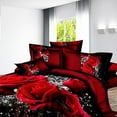 RONSHIN 4 PCS 3D Big Red Rose Floral Bedding Sets Wedding Duvet Cover Sheet Pillow Cases Bed Set