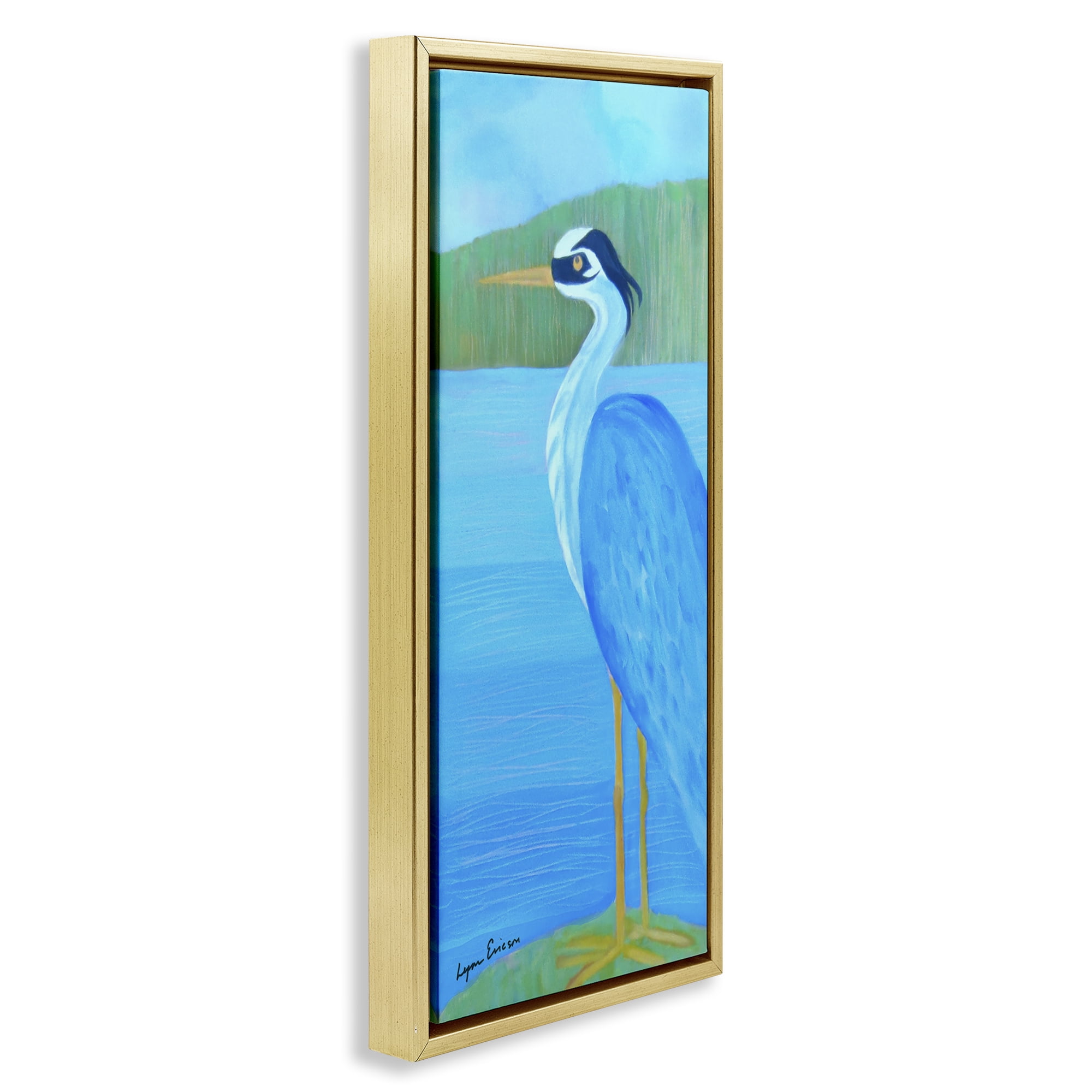 Stupell Industries Great Blue Heron Gold Framed Floater Canvas Wall Art, design by Lynn Ericson Fine Art