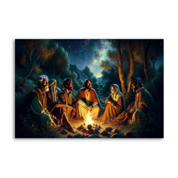 Ye Are The Light of The World Jesus with His Disciples Around A Campfire Painting On Canvas Wall Art Poster Scroll Picture Print Living Room Walls Decor Home Posters 16x24inch(40x60cm)