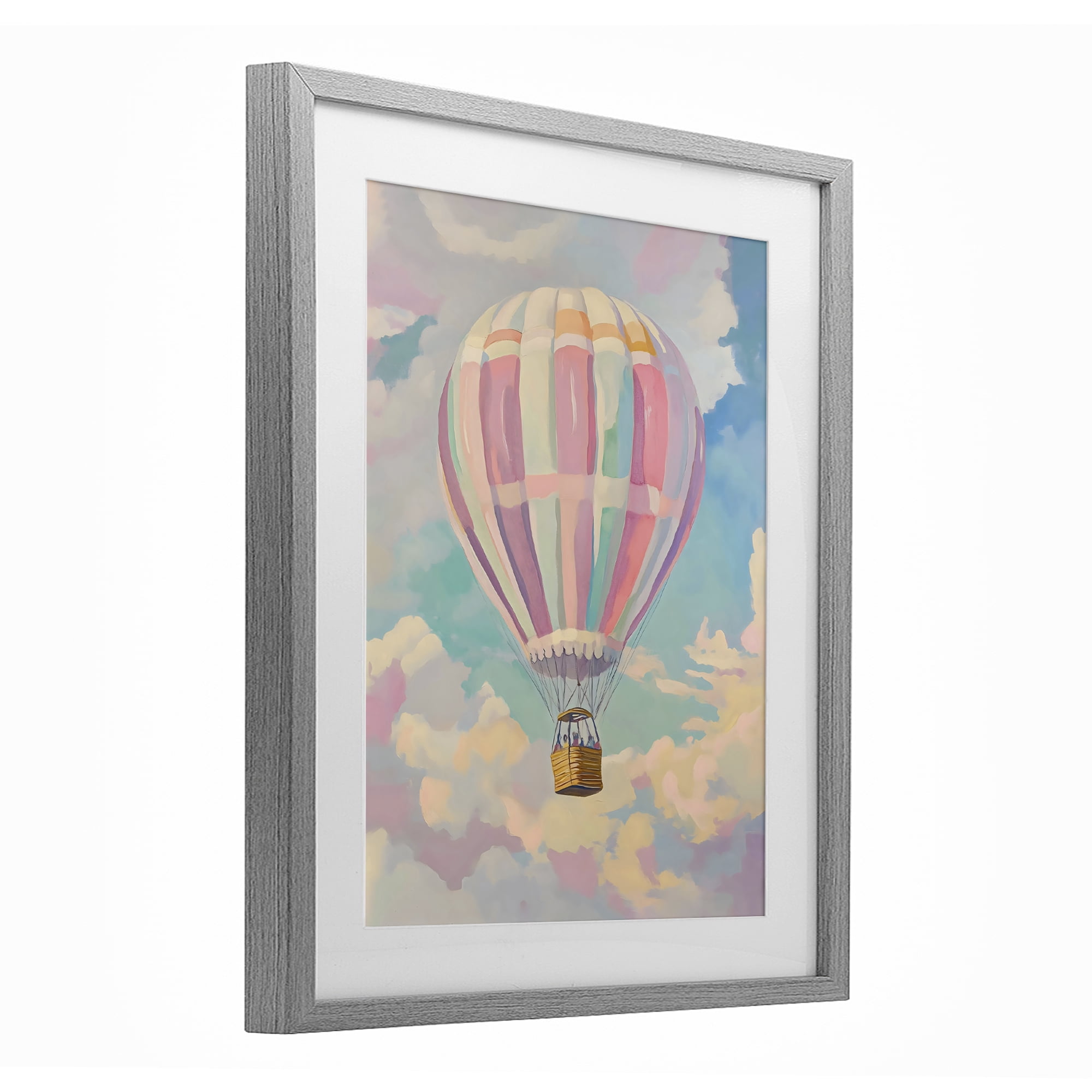 Stupell Industries Pastel Hot Air Balloon Gray Framed Print Under Glass, design by The Prints Vibe