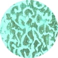 thumbnail image 1 of Ahgly Company Machine Washable Indoor Round Abstract Turquoise Blue Modern Area Rugs, 3' Round, 1 of 1