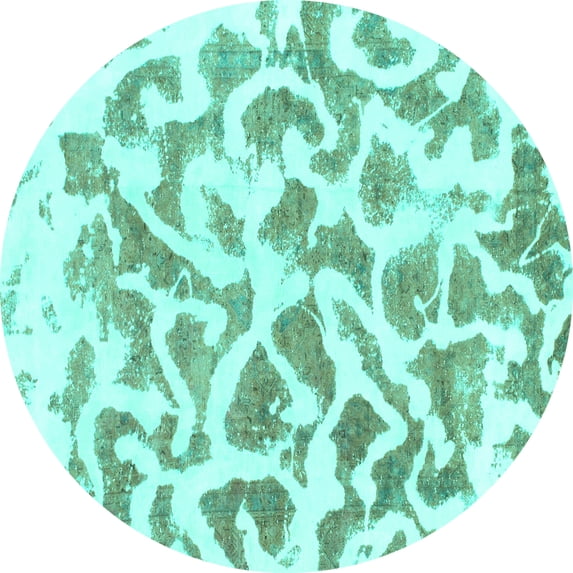 Ahgly Company Machine Washable Indoor Round Abstract Turquoise Blue Modern Area Rugs, 3' Round