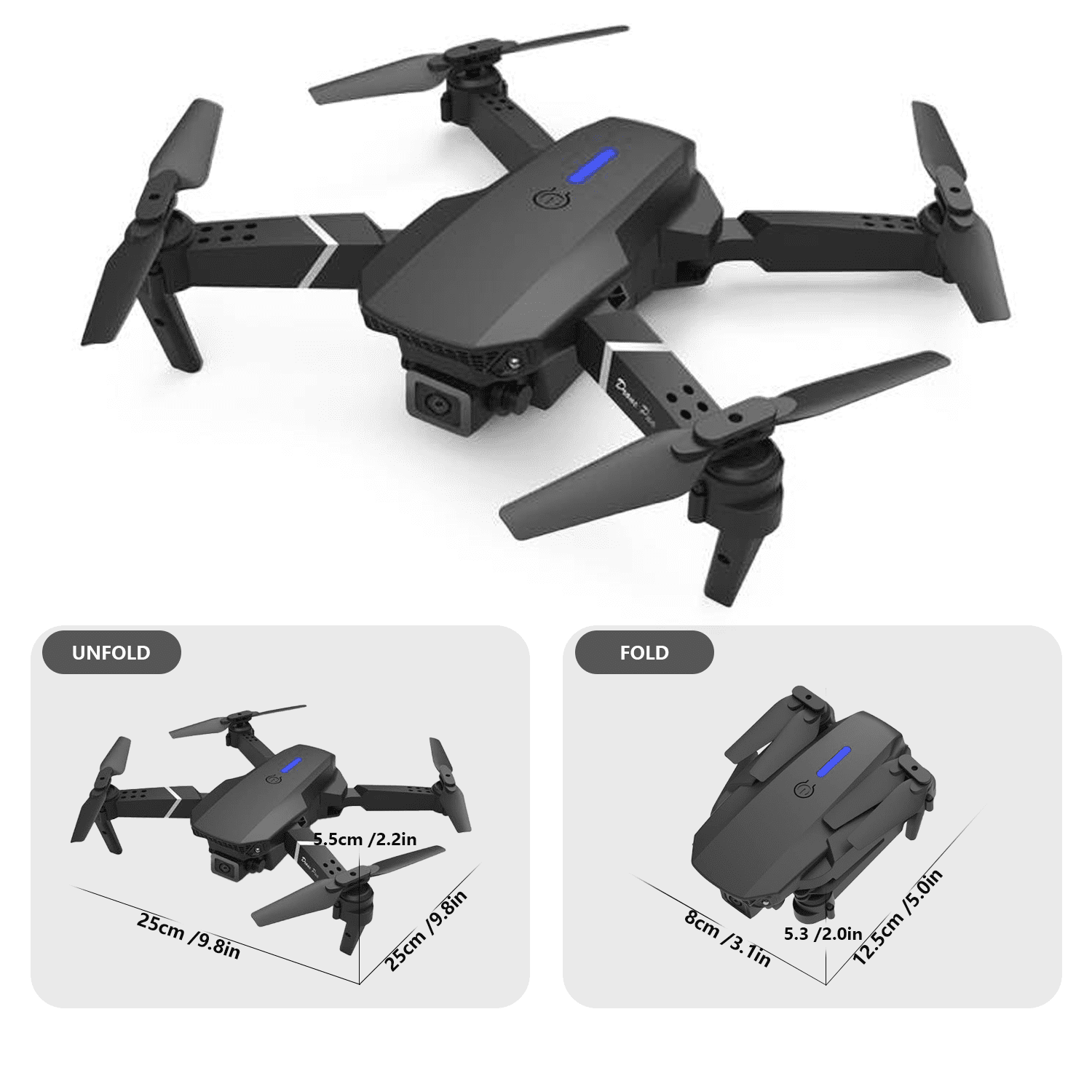 Drone with HD Dual Camera, Foldable FPV Quadcopter,RC Drone for Adults and Childers Toys Gifts, Black,3 Battery