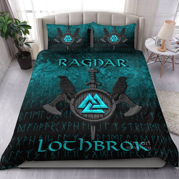 Juego de Cama Vikingo Ragnar Lothbrok Ragnar Lodbrok Guerrero Vikingo Versión Cian
