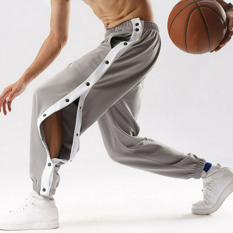 Perzoe Mid-Rise Elastic Waistband Pockets Side Buttons Closure Men Pants Splicing Basketball Training Sweatpants Daily Clothing, Adult Unisex, Size