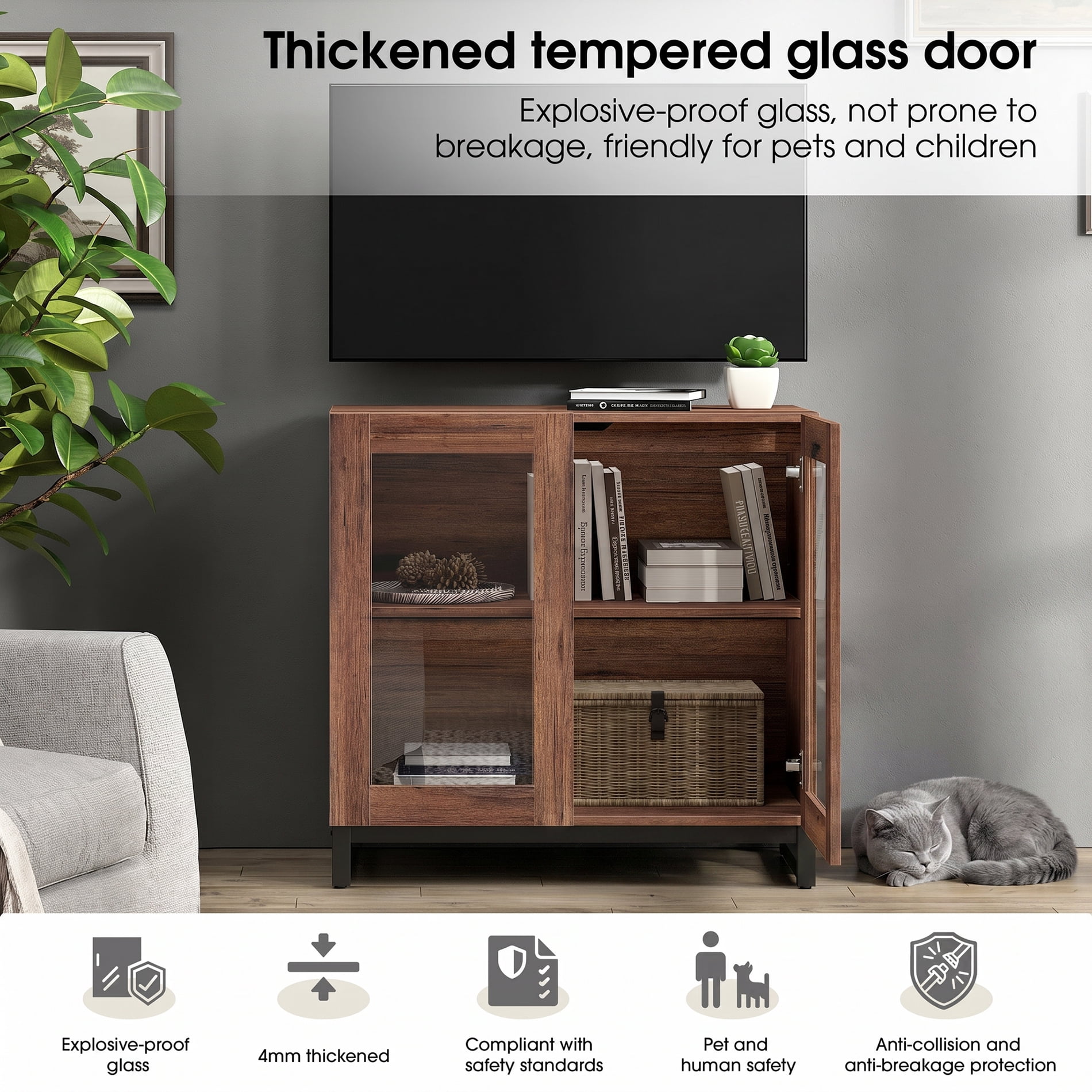 WAMPAT 3-in-1 Multifunctional Modern Sideboard Buffet with Glass Doors and Drawers, Adjustable Shelf & Metal Base for Coffee Bar & Storage Credenza