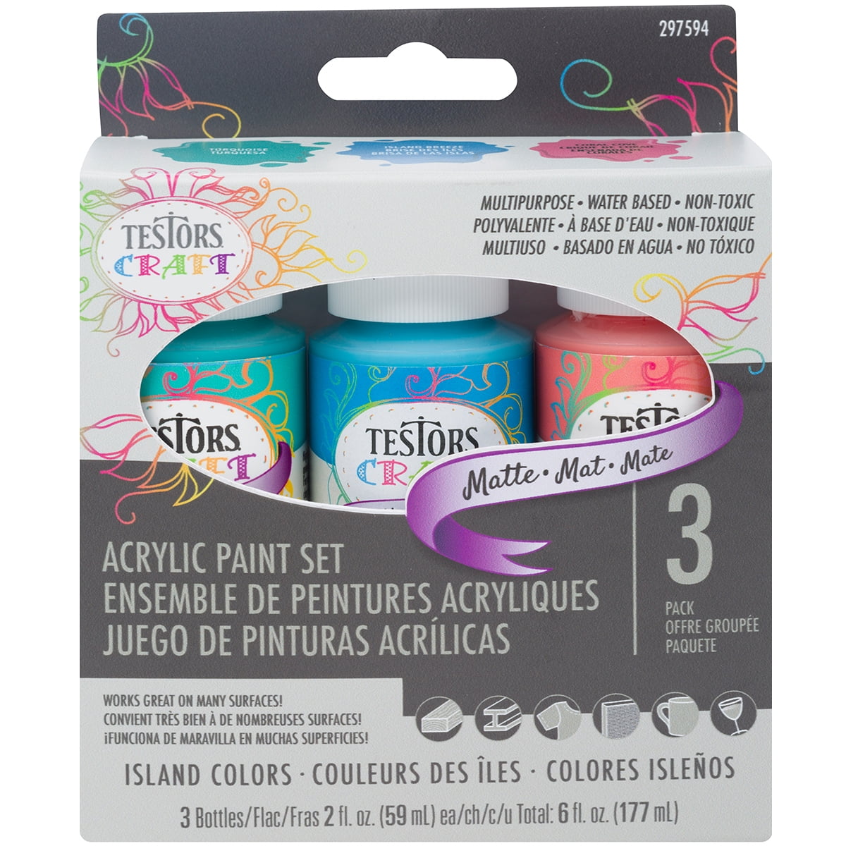 Testors Craft Acrylic Paint Set 3/PkgIsland Colors Matte