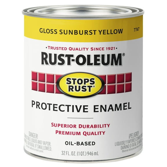 2 Pack, Sunburst Yellow, Rust-Oleum Stops Rust Gloss Protective Enamel- 7747502, Quart