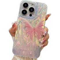 Compact Case for iPhone 13 Pro Max Pink Butterfly Design,Cute trendy Soft Slim TPU Shockproof Protective Phone Cases Cover for Women Girls Aesthetic Glitter，Shiny Silver