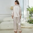 thumbnail image 6 of Women's Classic Button Down Satin Silk Pajama Set - Long Sleeve Top & Pants for Sleepwear/Loungewear, 6 of 6