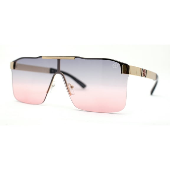 Elegant Rimless Flat Top Mobster Shield Racer Sunglasses Gold Black Pink