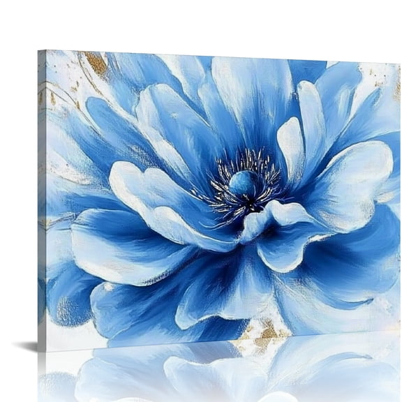 Patifu Blue Flower Wall Art,Navy Blue Floral Canvas Print Nature Scenery Wall Art for Living Room Bedroom Wall Painting Decoration Modern Artwork 20x16in