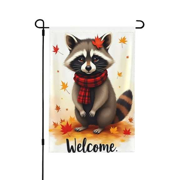 Welcome Fall Maple Leaves Garden Flag 12.5X18 Inch Double Sided, Seasonal Raccoon Autumn Rustic Yard Outdoor Decoration